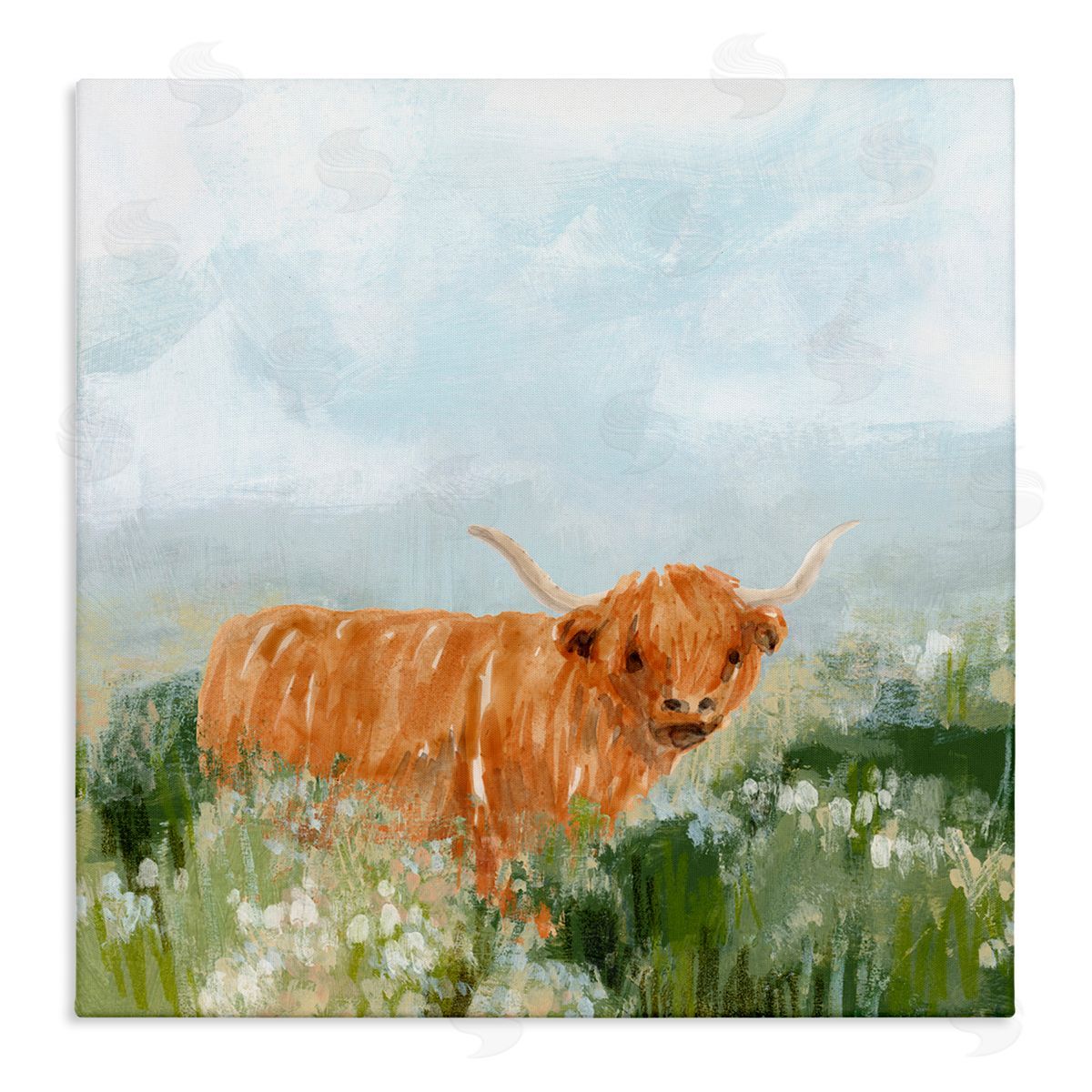Longhorn Cattle Country Field Canvas Wall Art, Home Decor by June Erica Vess