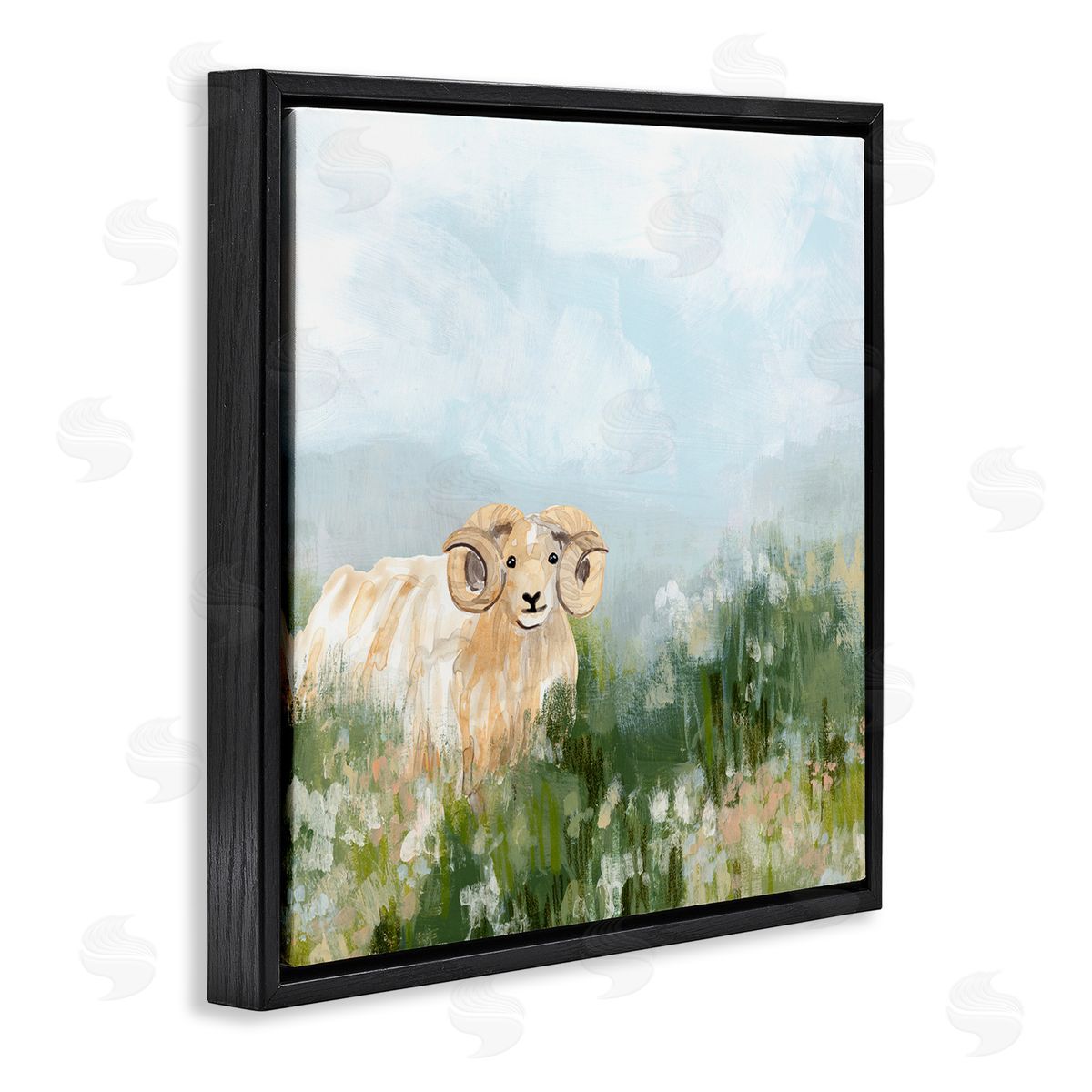 Traditional Country Goat Black Floating Frame Canvas Wall Art, Home Decor by June Erica Vess