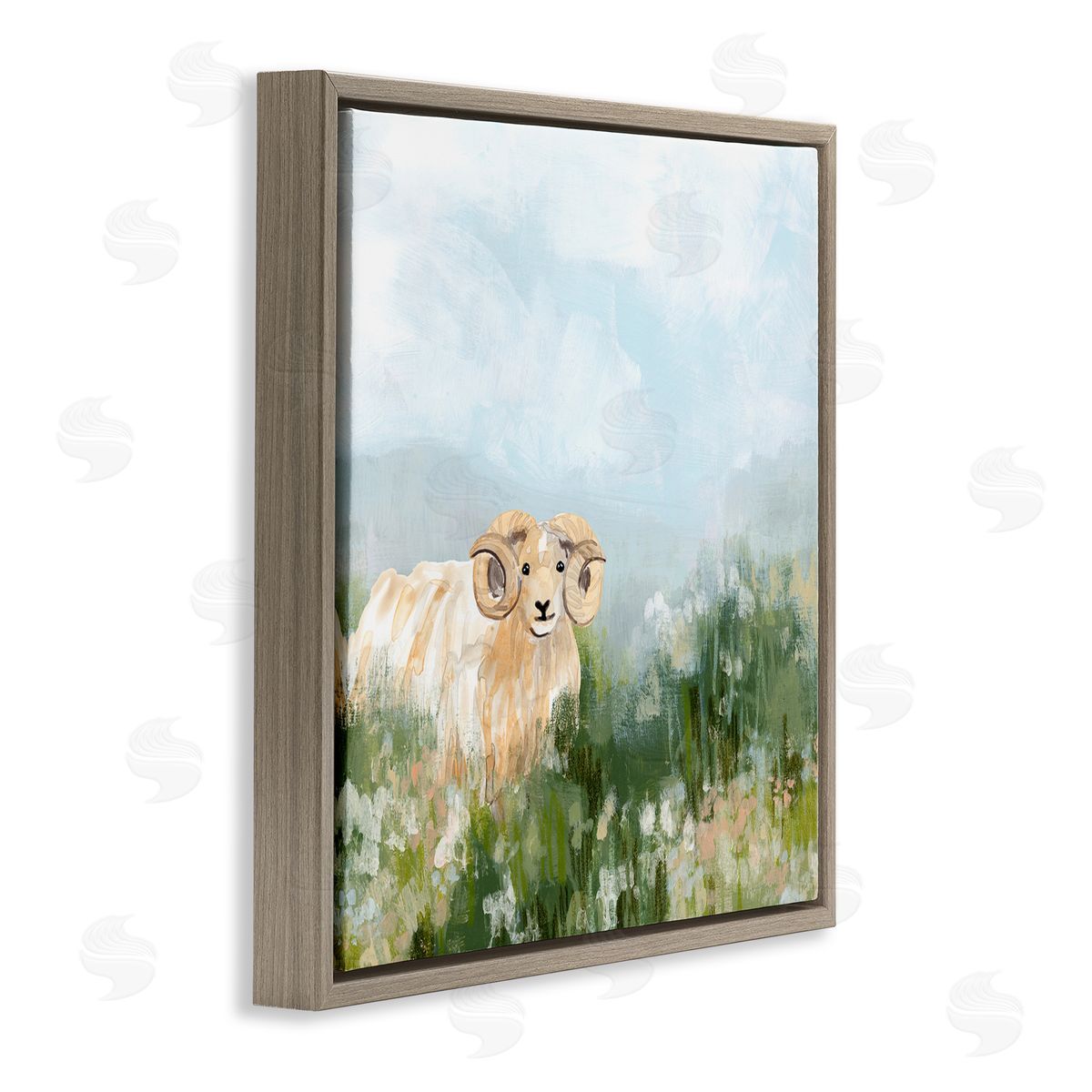 Traditional Country Goat Brown Floating Frame Canvas Wall Art, Home Decor by June Erica Vess