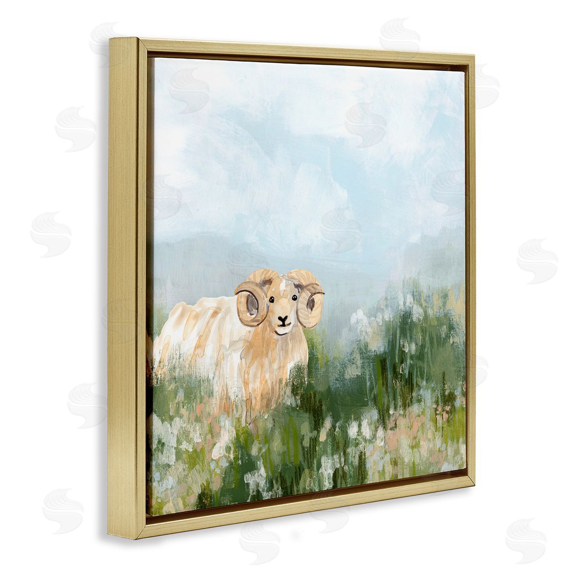 Traditional Country Goat Gold Floating Frame Canvas Wall Art, Home Decor by June Erica Vess