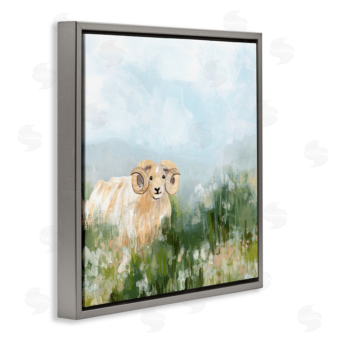 Traditional Country Goat Grey Floating Frame Canvas Wall Art, Home Decor by June Erica Vess