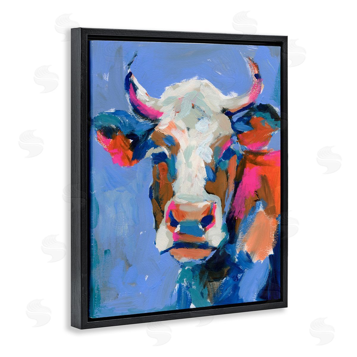 Painterly Cow Portrait Black Floating Frame Canvas Wall Art, Home Decor by Victoria Barnes