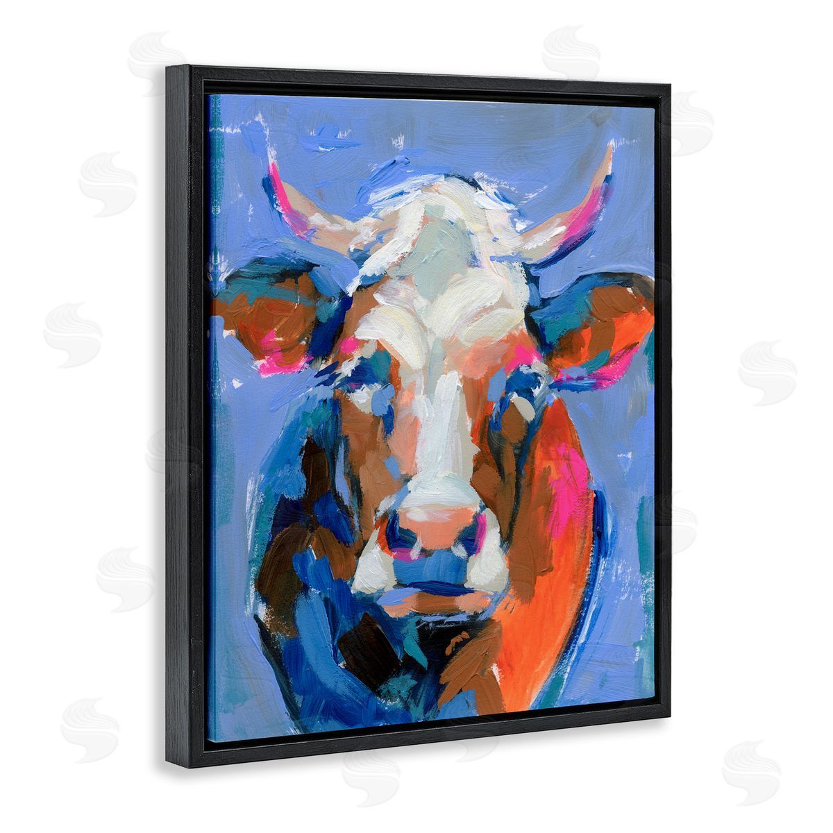 Bold Paint Strokes Cow Black Floating Frame Canvas Wall Art, Home Decor by Victoria Barnes