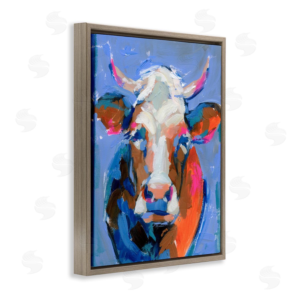 Bold Paint Strokes Cow Brown Floating Frame Canvas Wall Art, Home Decor by Victoria Barnes