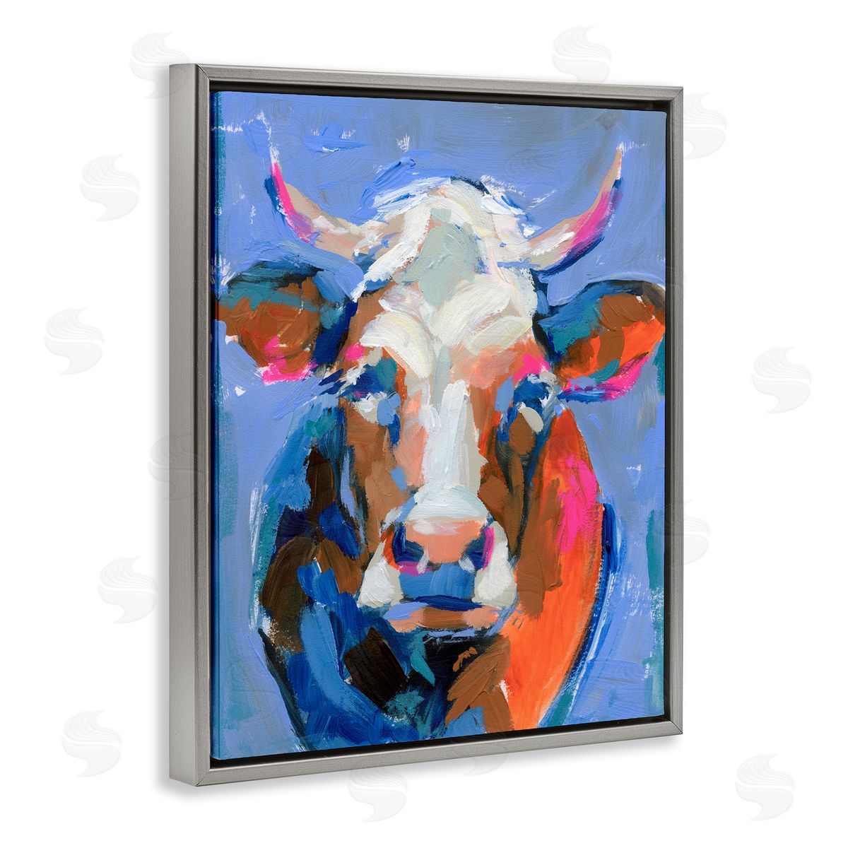 Bold Paint Strokes Cow Grey Floating Frame Canvas Wall Art, Home Decor by Victoria Barnes