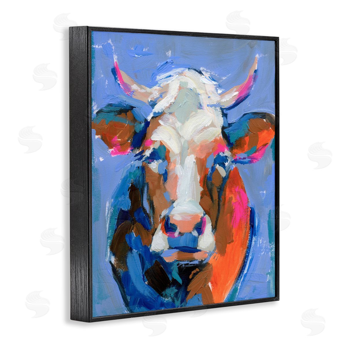 Bold Paint Strokes Cow Black Frame Print Wall Art, Home Decor by Victoria Barnes