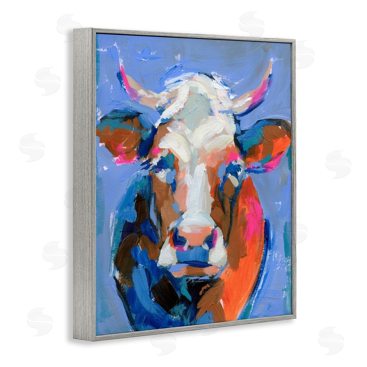 Bold Paint Strokes Cow Grey Frame Print Wall Art, Home Decor by Victoria Barnes