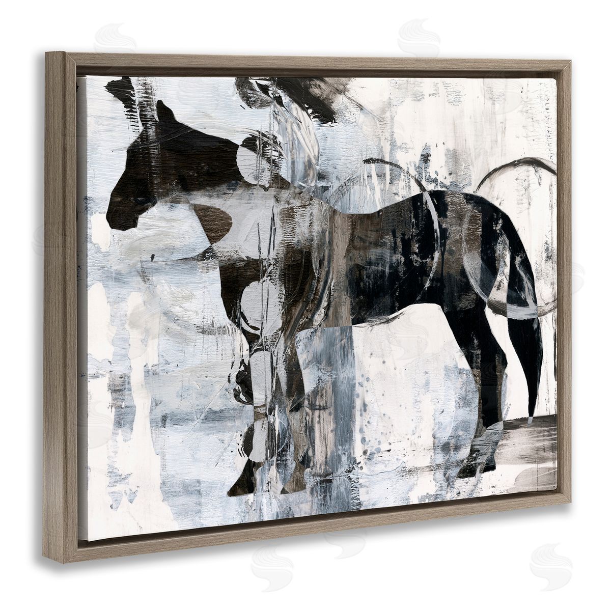 Horse and Abstract Circles Brown Floating Frame Canvas Wall Art, Home Decor by Ethan Harper