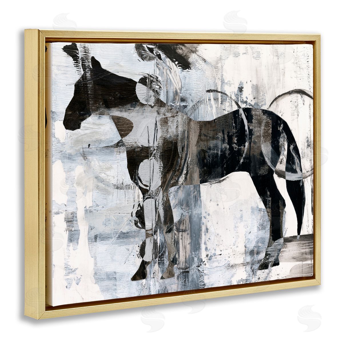 Horse and Abstract Circles Gold Floating Frame Canvas Wall Art, Home Decor by Ethan Harper