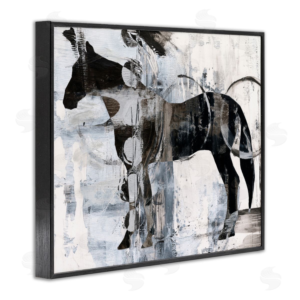 Horse and Abstract Circles Black Frame Print Wall Art, Home Decor by Ethan Harper