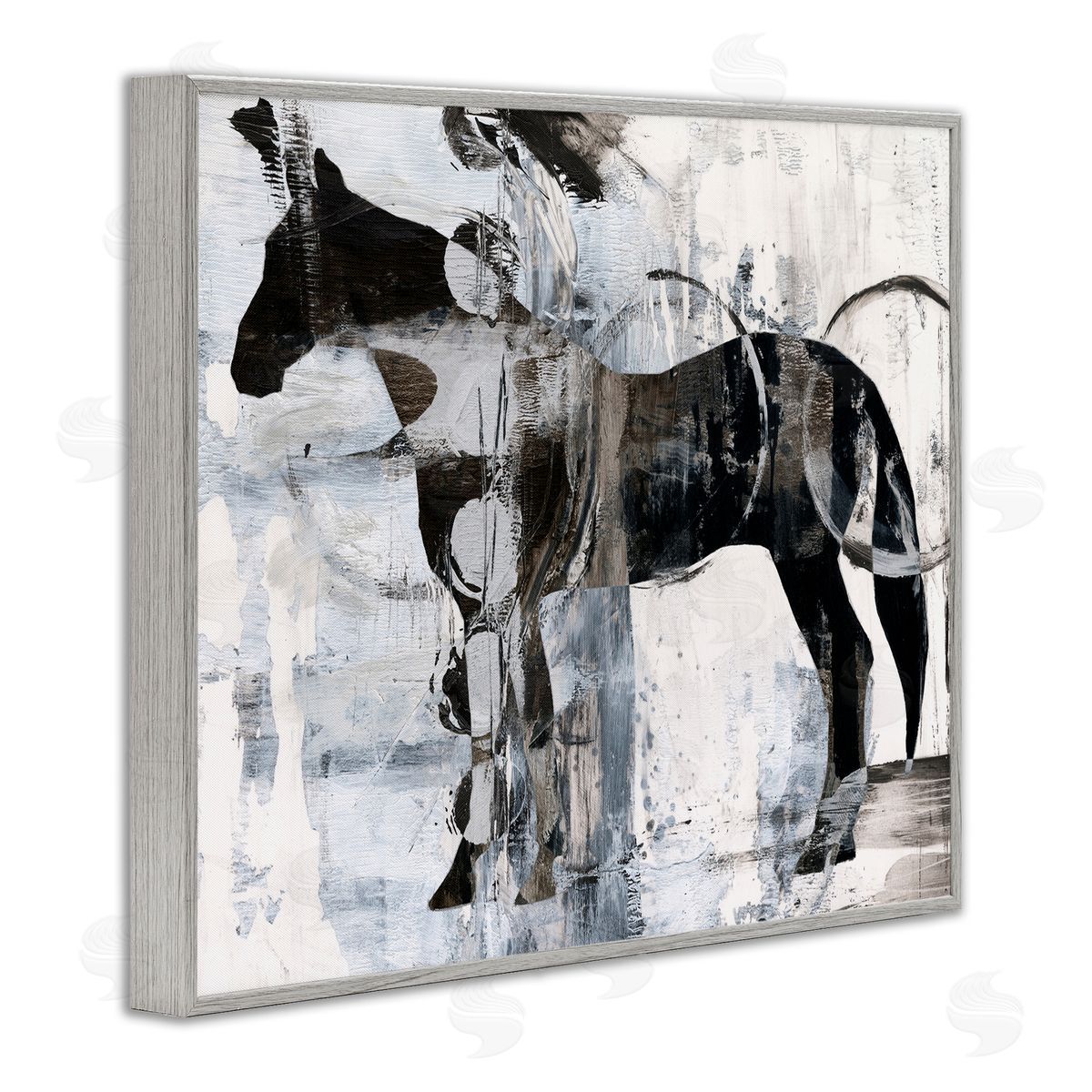 Horse and Abstract Circles Grey Frame Print Wall Art, Home Decor by Ethan Harper
