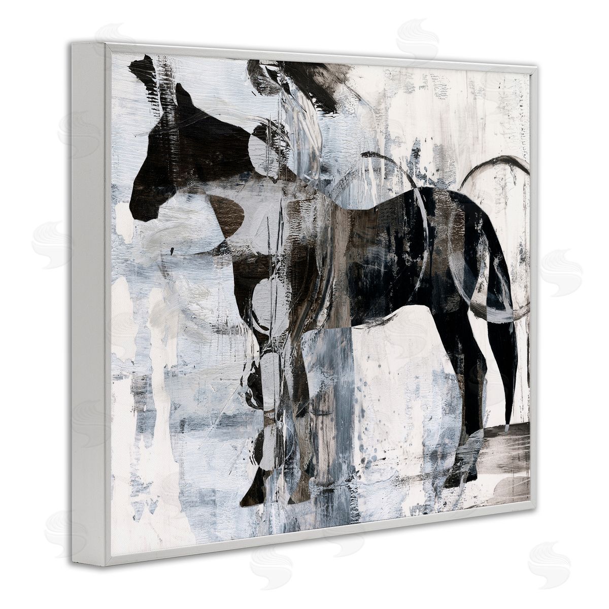 Horse and Abstract Circles White Frame Print Wall Art, Home Decor by Ethan Harper