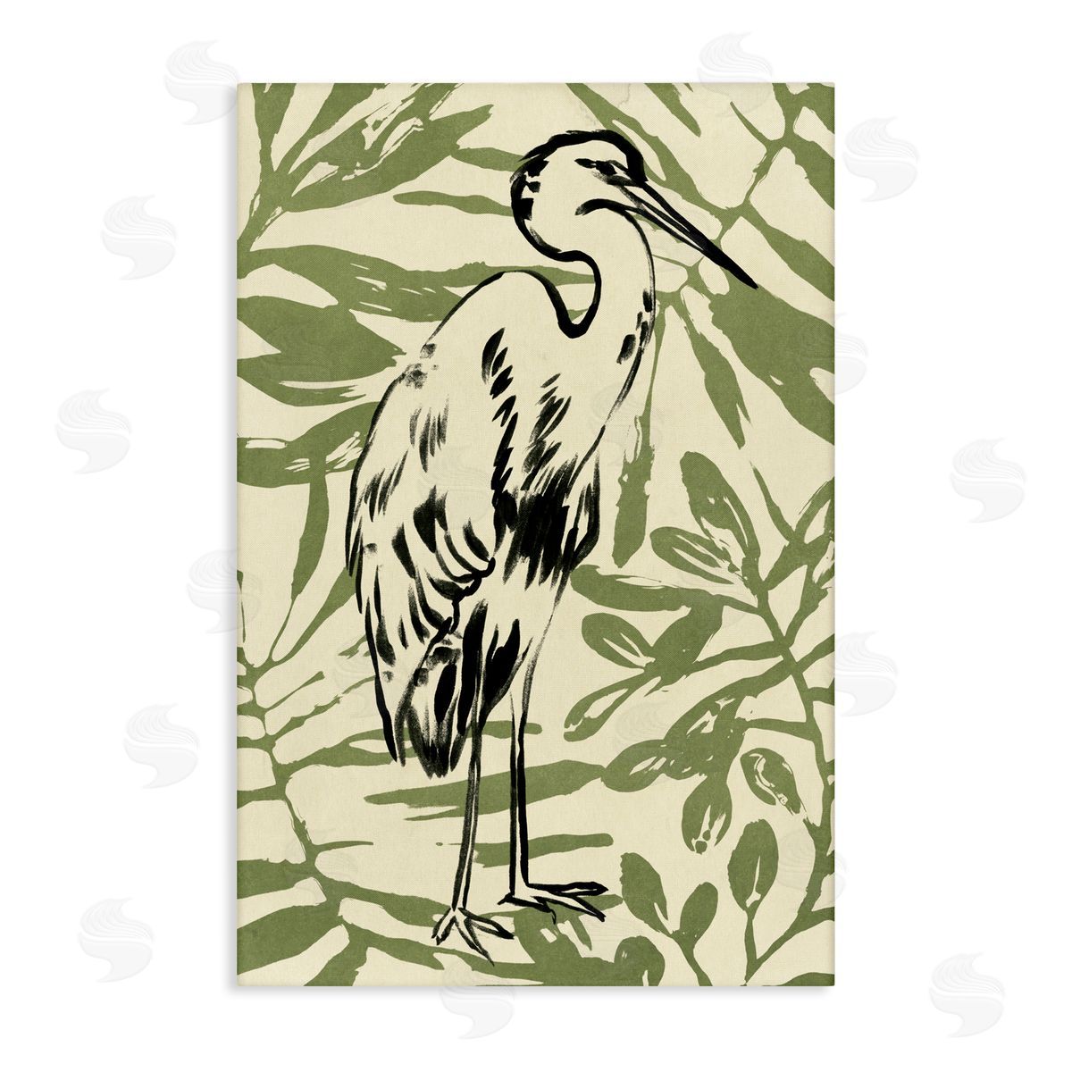Heron and Leaf Pattern Canvas Wall Art, Home Decor by June Erica Vess