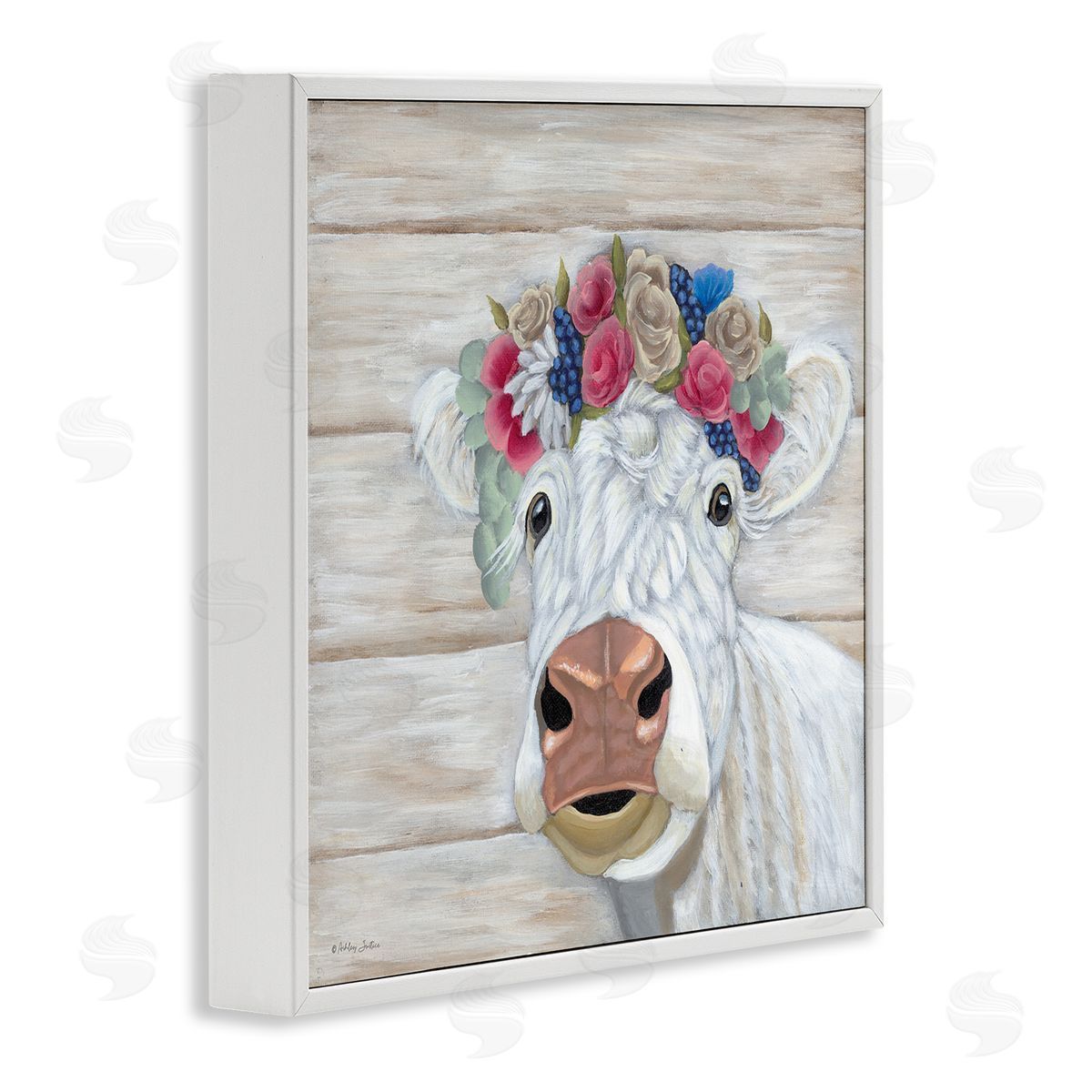 Rustic Cow Flower Crown White Frame Print Wall Art, Home Decor by Ashley Justice