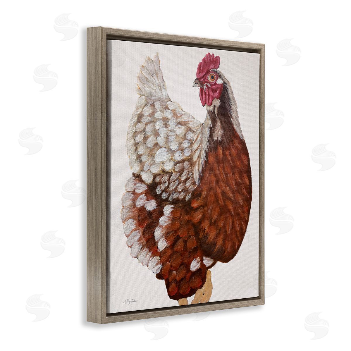 Traditional Chicken Portrait Brown Floating Frame Canvas Wall Art, Home Decor by Ashley Justice