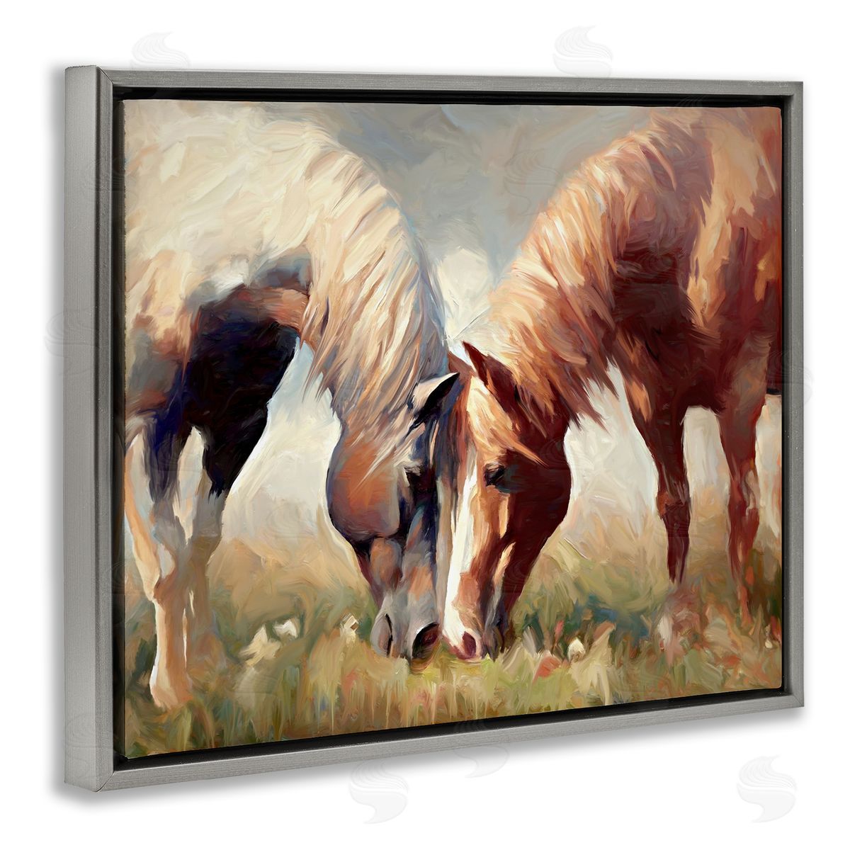 Horses Touching Noses Grey Floating Frame Canvas Wall Art, Home Decor by Ramona Murdock