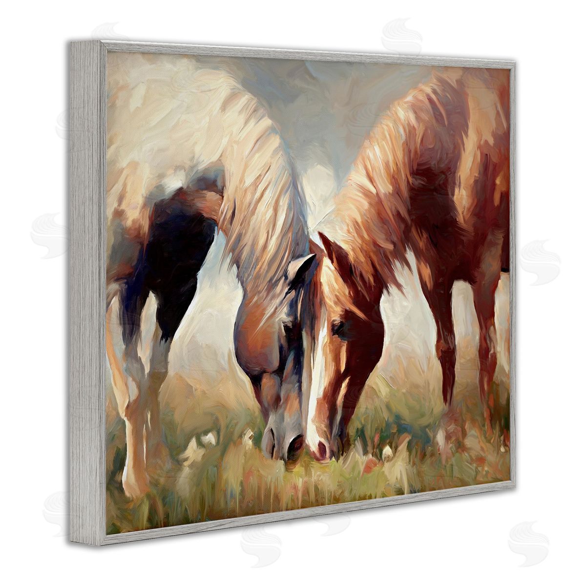 Horses Touching Noses Grey Frame Print Wall Art, Home Decor by Ramona Murdock