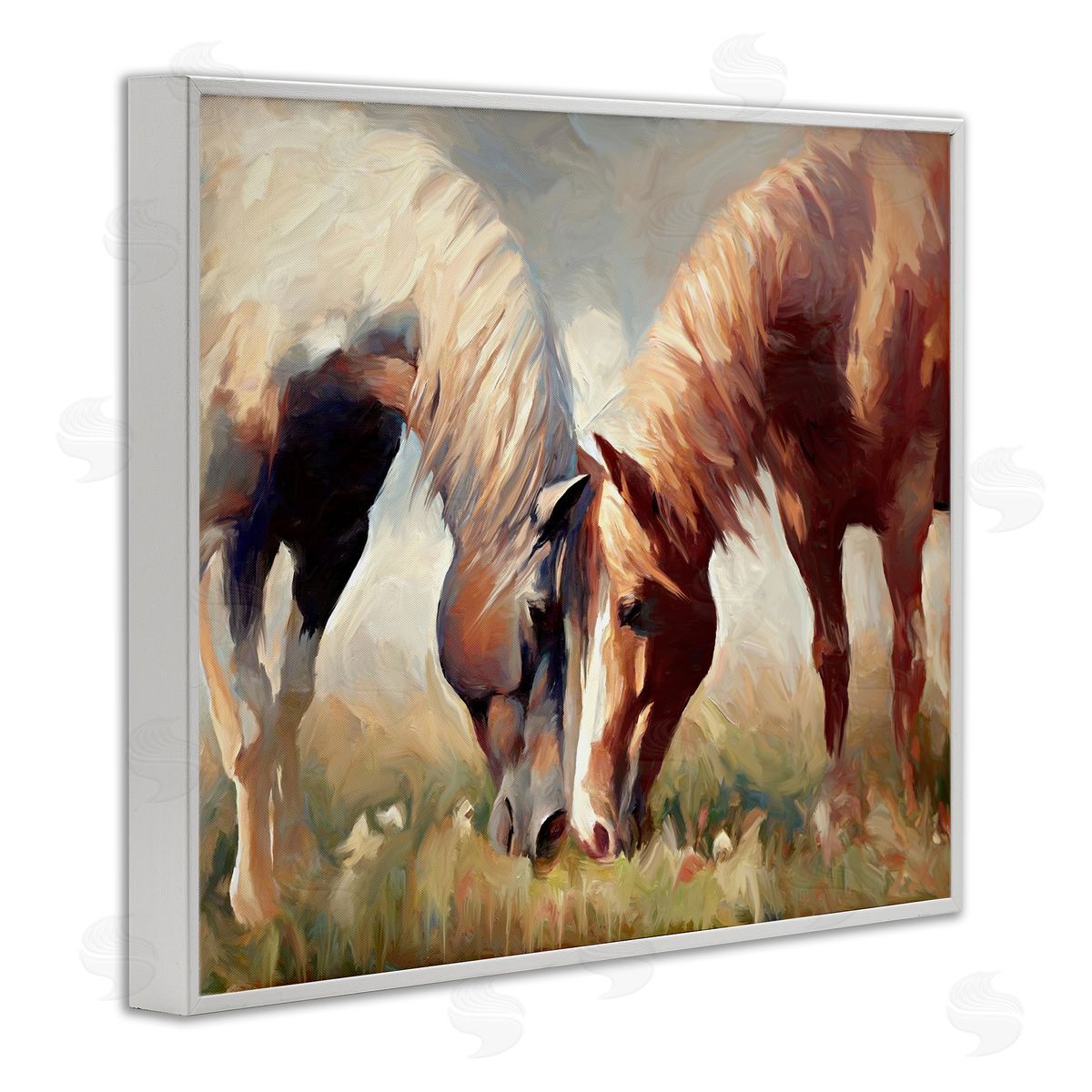 Horses Touching Noses White Frame Print Wall Art, Home Decor by Ramona Murdock