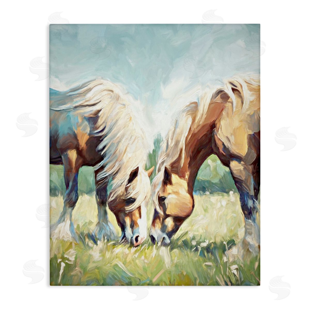 Horses Grazing Together Canvas Wall Art, Home Decor by Ramona Murdock