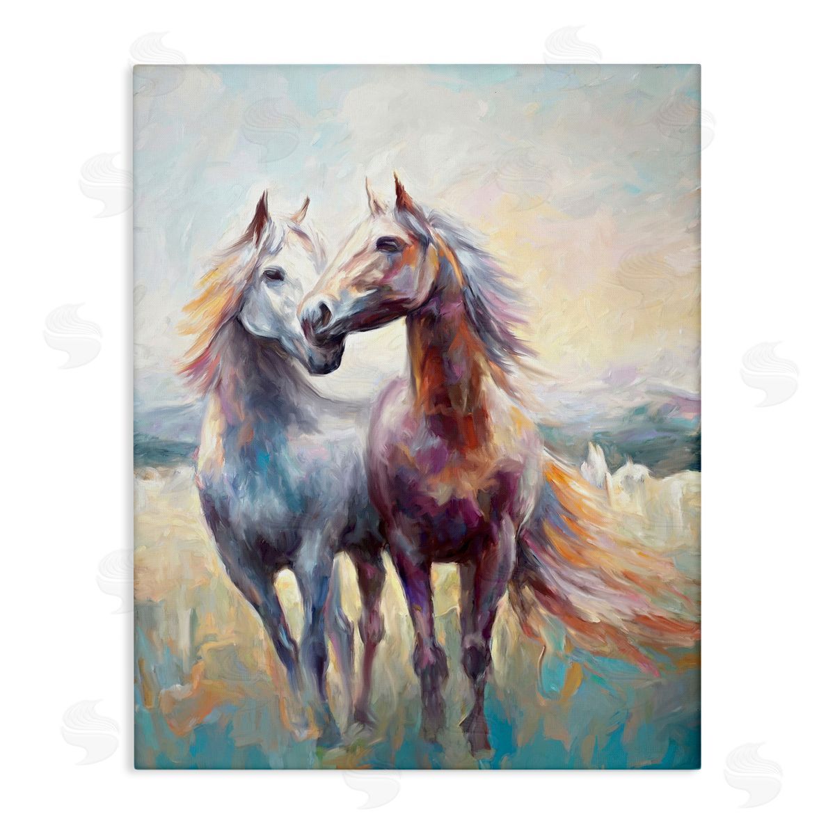 Galloping Horse Pair Canvas Wall Art, Home Decor by Ramona Murdock