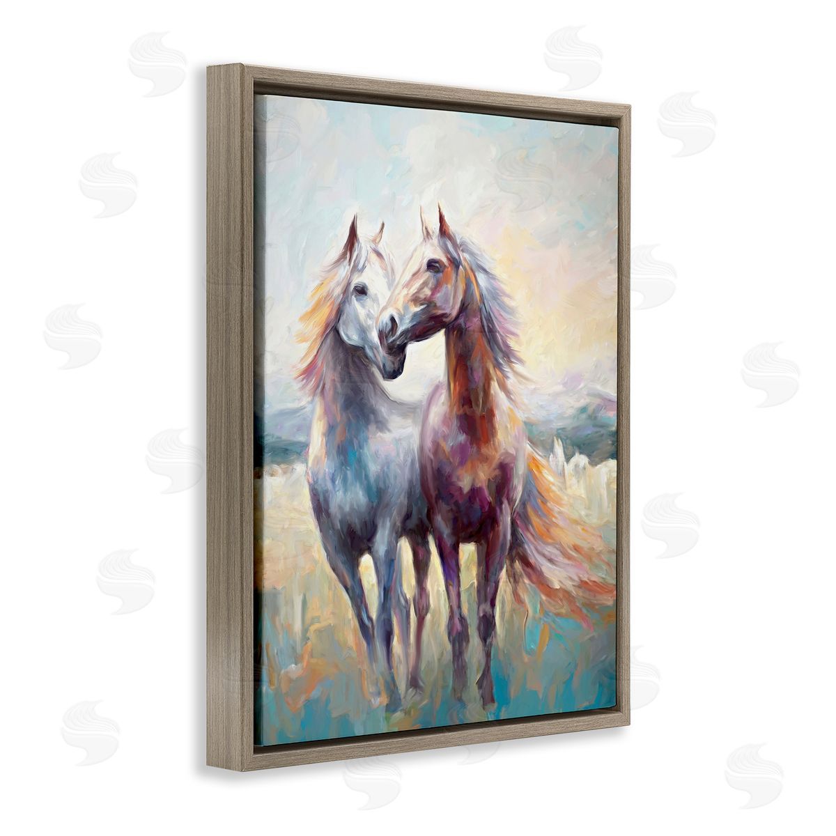 Galloping Horse Pair Brown Floating Frame Canvas Wall Art, Home Decor by Ramona Murdock