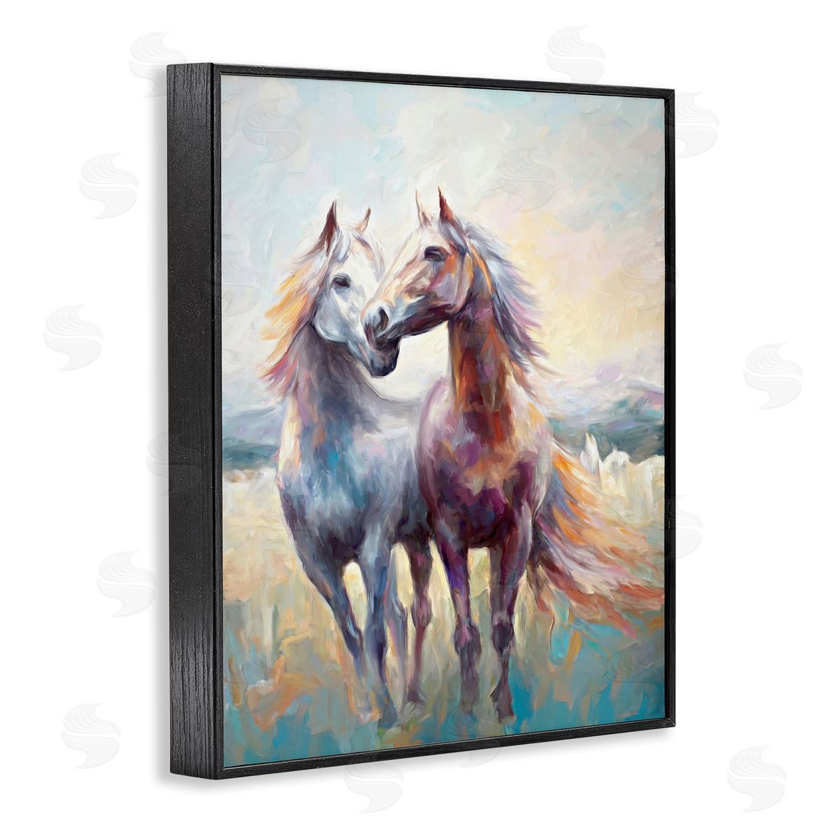 Galloping Horse Pair Black Frame Print Wall Art, Home Decor by Ramona Murdock