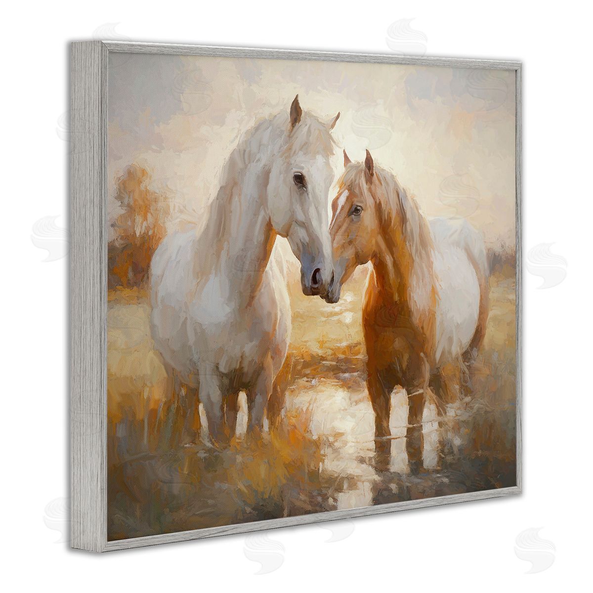 Horse Pair in River Grey Frame Print Wall Art, Home Decor by Ramona Murdock