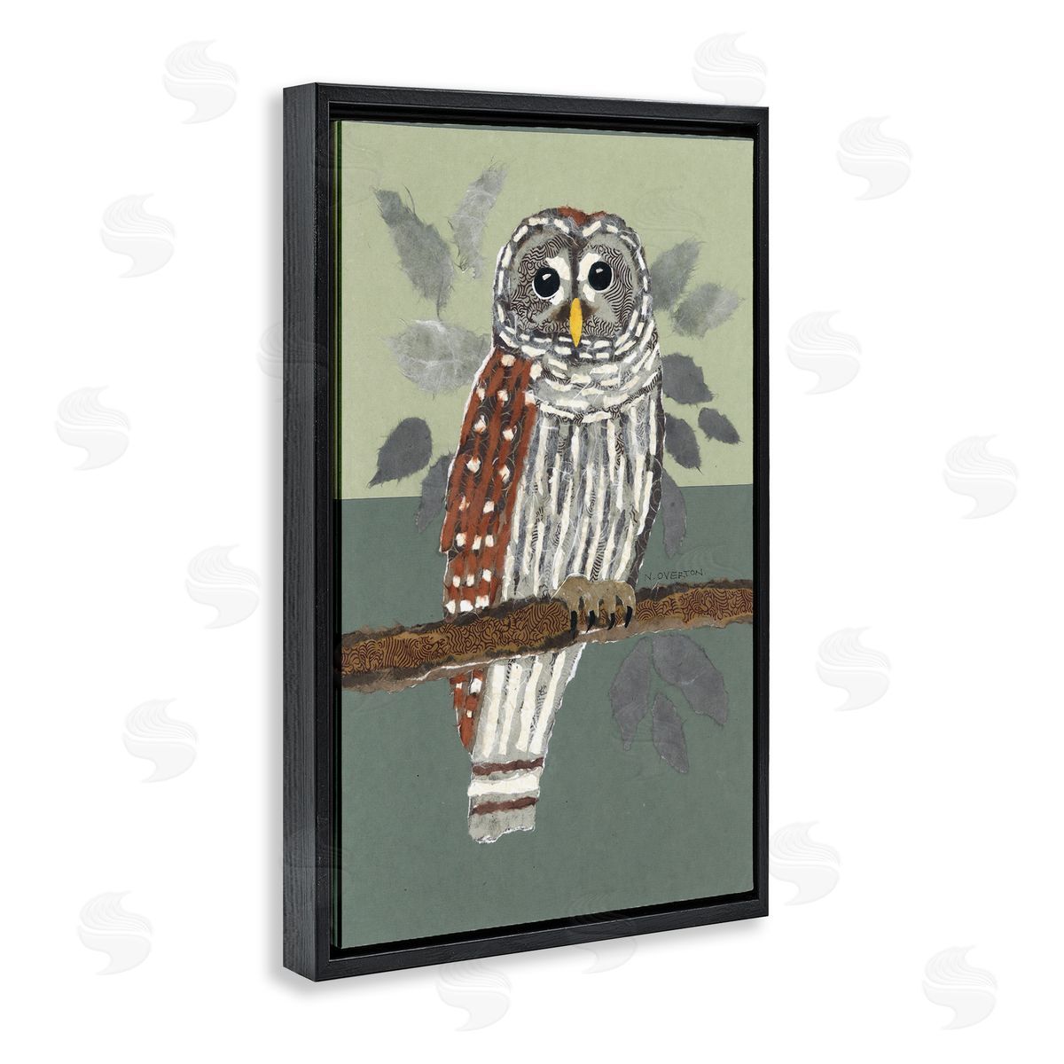 Owl Perched Tree Branch Black Floating Frame Canvas Wall Art, Home Decor by Nancy Overton