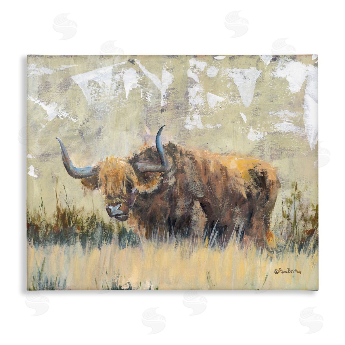 Rustic Patterned Longhorn Canvas Wall Art, Home Decor by Pam Britton