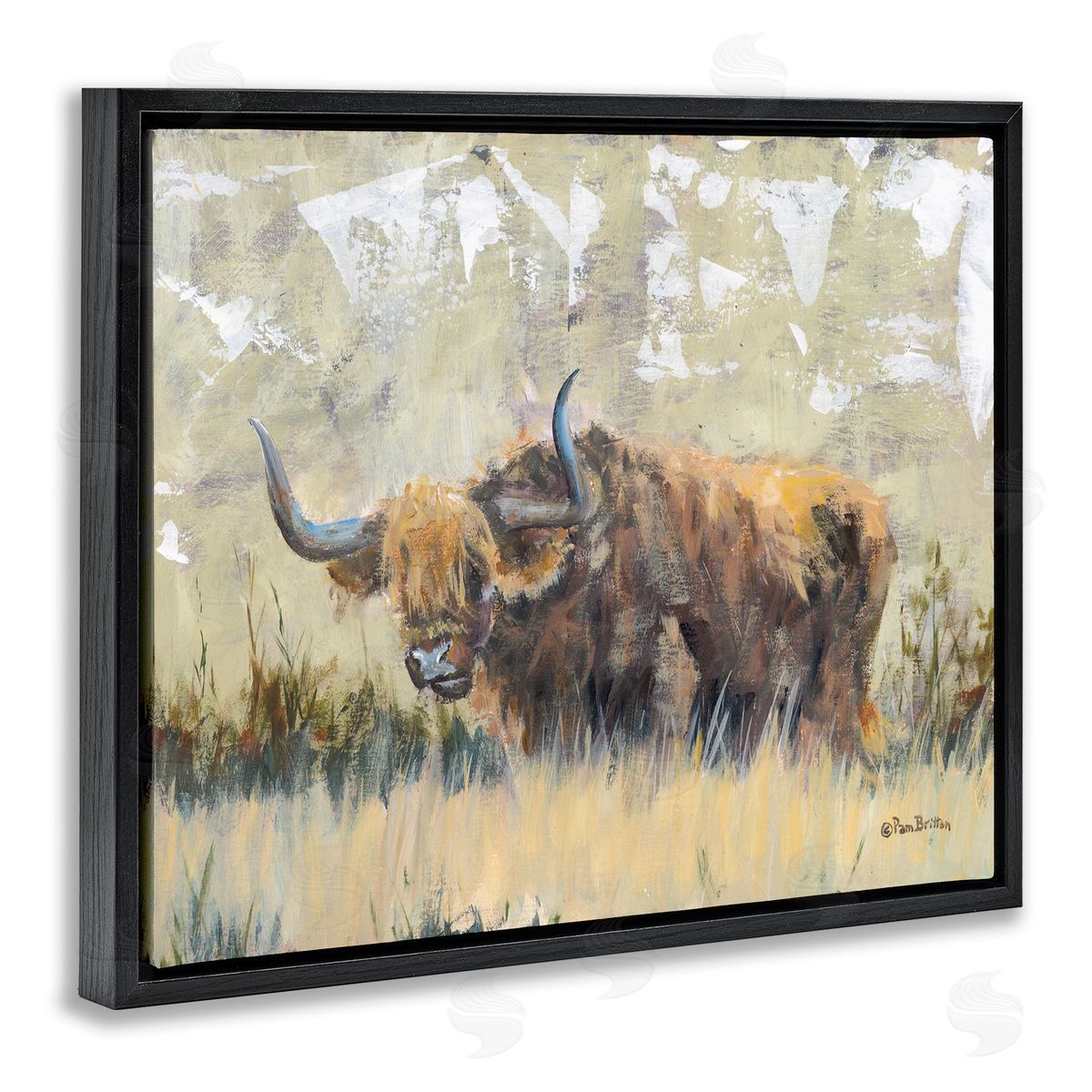 Rustic Patterned Longhorn Black Floating Frame Canvas Wall Art, Home Decor by Pam Britton