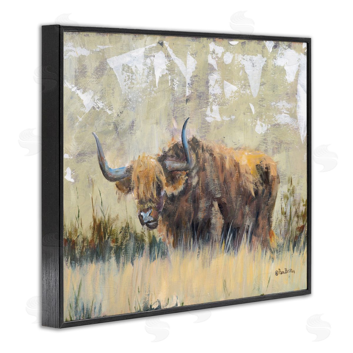 Rustic Patterned Longhorn Black Frame Print Wall Art, Home Decor by Pam Britton