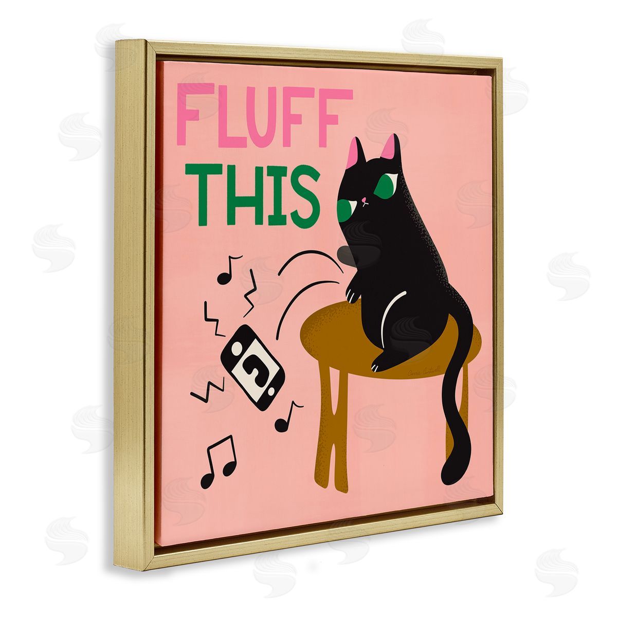 Fluff This Angry Cat Gold Floating Frame Canvas Wall Art, Home Decor by Carrie Cantwell