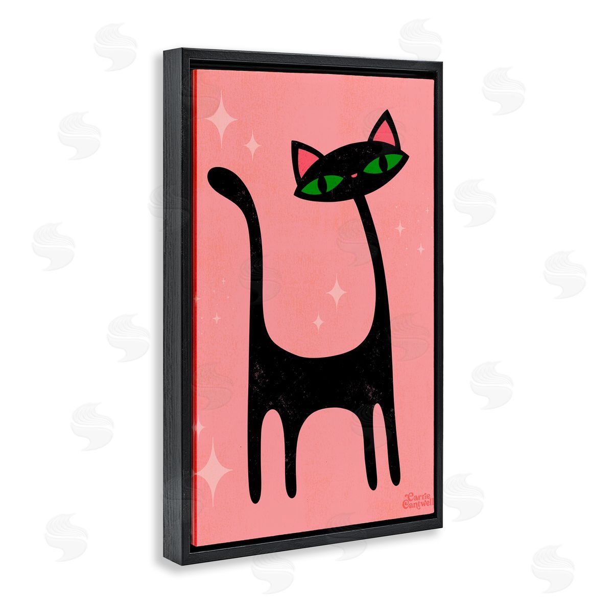 Retro Black Cat Black Floating Frame Canvas Wall Art, Home Decor by Carrie Cantwell