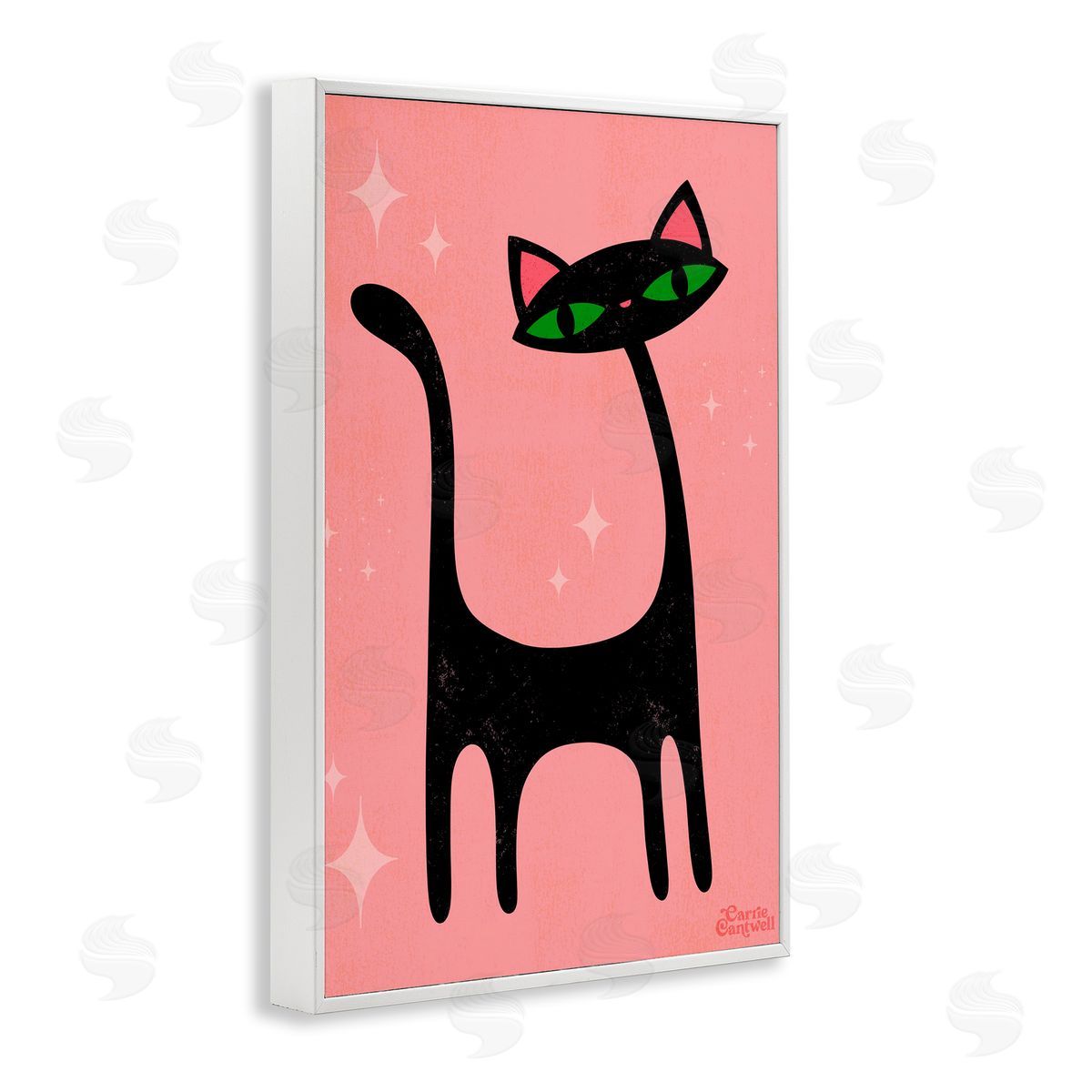 Retro Black Cat White Frame Print Wall Art, Home Decor by Carrie Cantwell