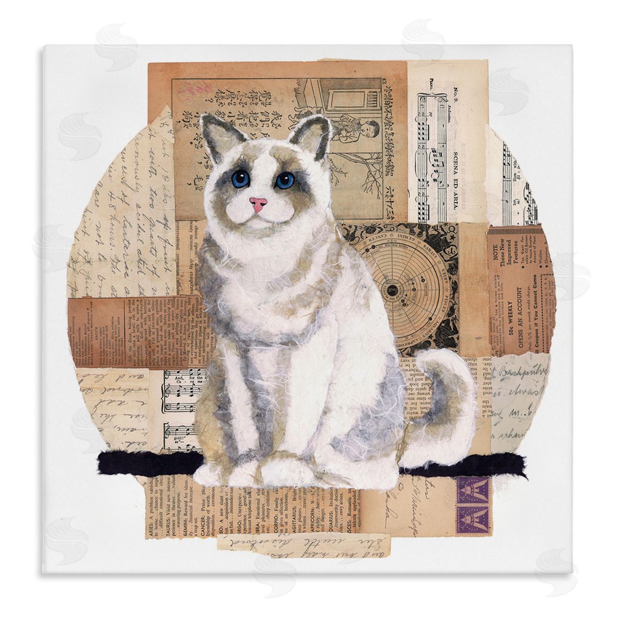 Vintage Collage Cat Canvas Wall Art, Home Decor by Nancy Overton