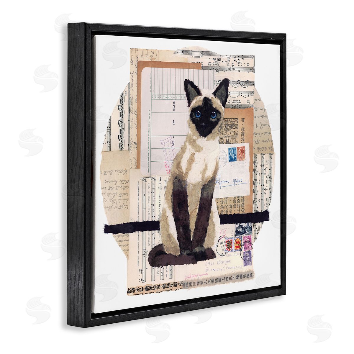 Siamese Cat Collage Black Floating Frame Canvas Wall Art, Home Decor by Nancy Overton