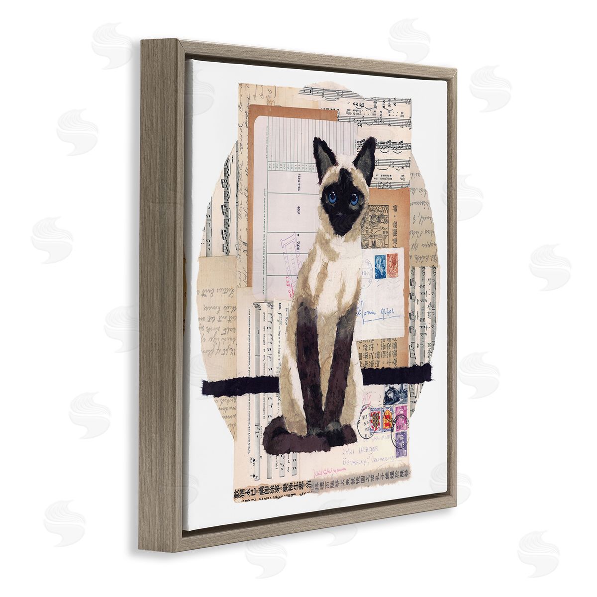 Siamese Cat Collage Brown Floating Frame Canvas Wall Art, Home Decor by Nancy Overton