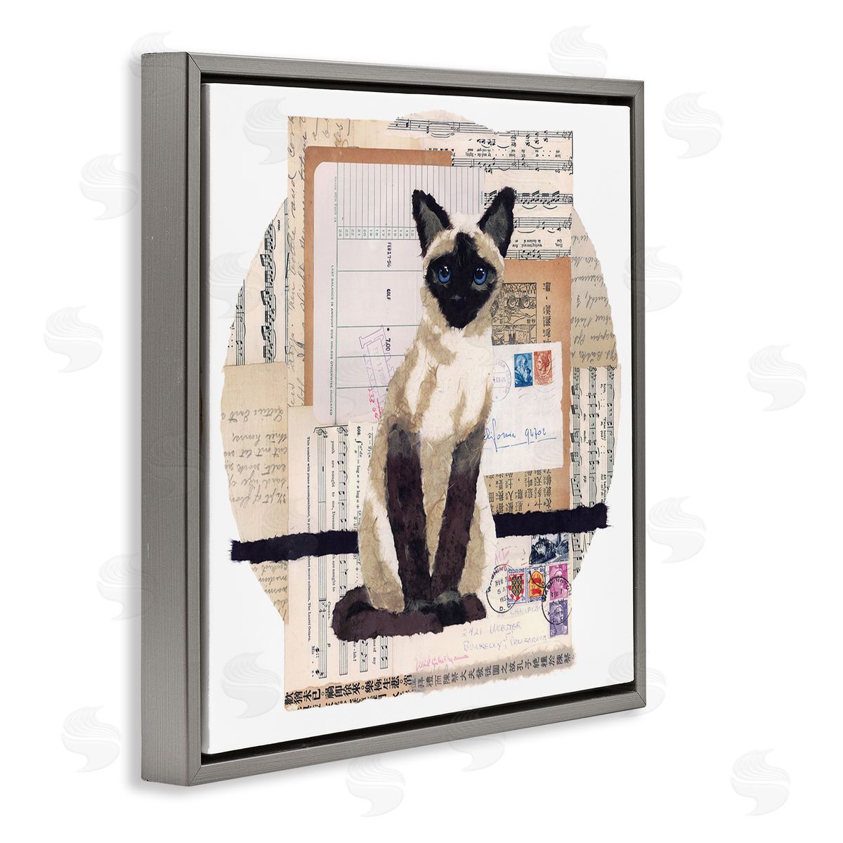 Siamese Cat Collage Grey Floating Frame Canvas Wall Art, Home Decor by Nancy Overton
