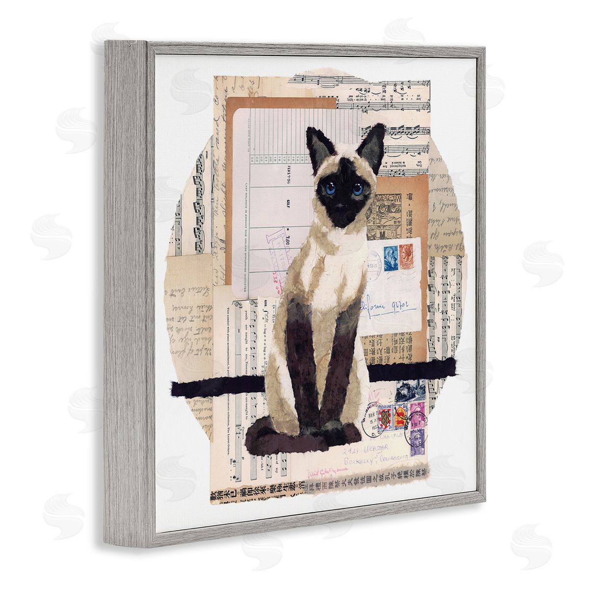Siamese Cat Collage Grey Frame Print Wall Art, Home Decor by Nancy Overton