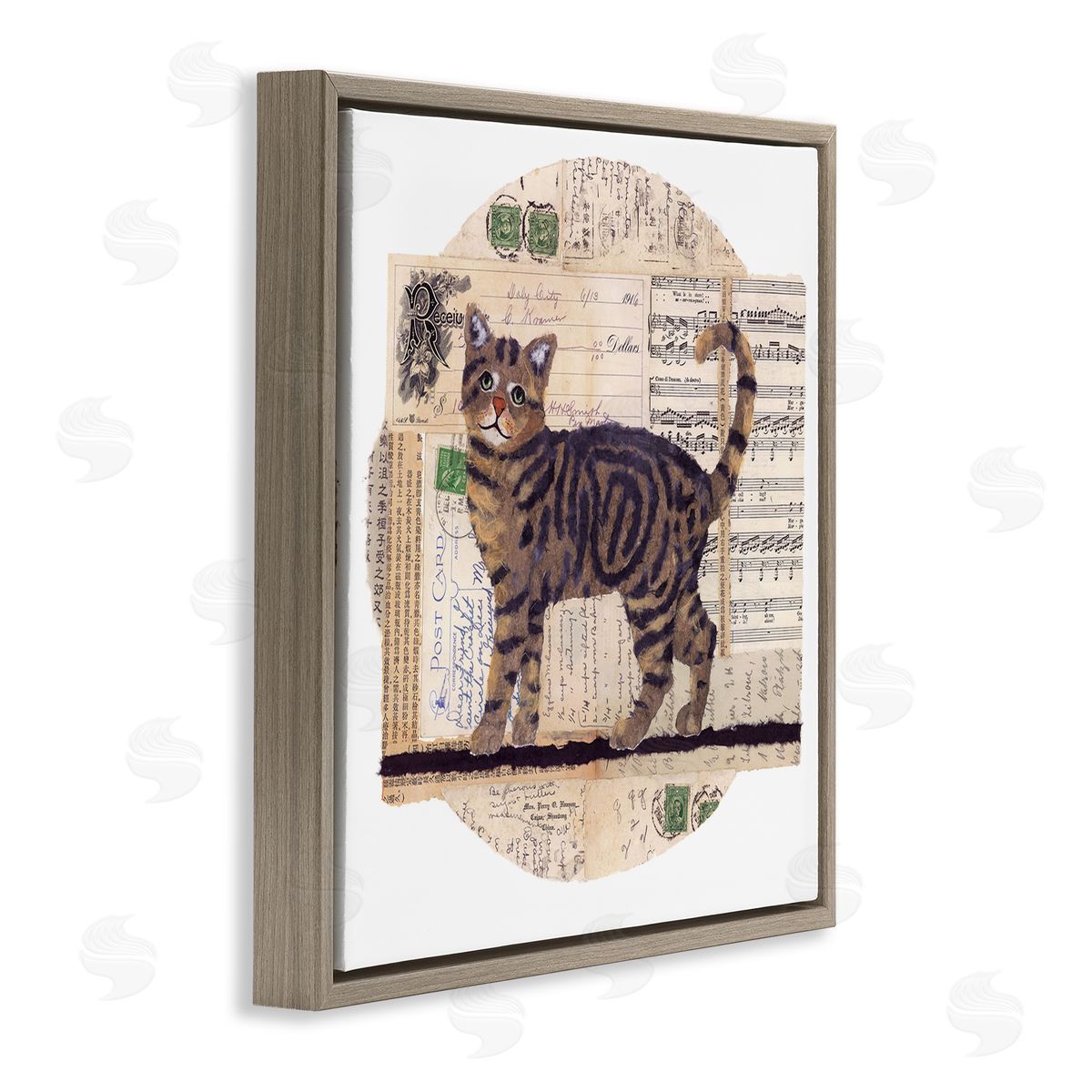 Tabby Cat Collage Brown Floating Frame Canvas Wall Art, Home Decor by Nancy Overton