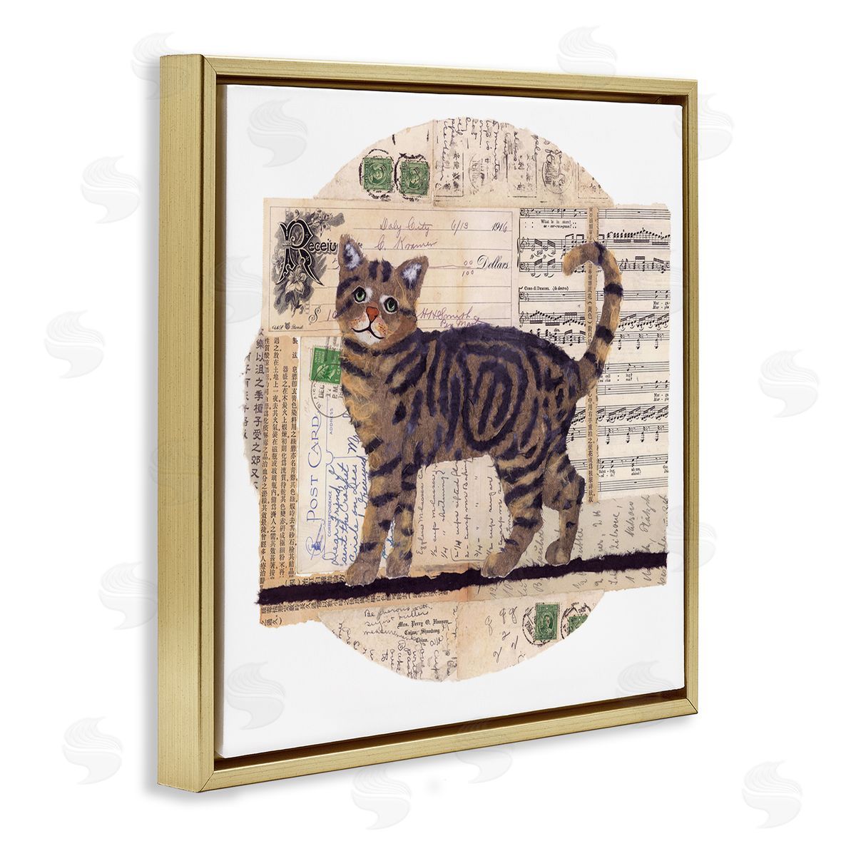 Tabby Cat Collage Gold Floating Frame Canvas Wall Art, Home Decor by Nancy Overton