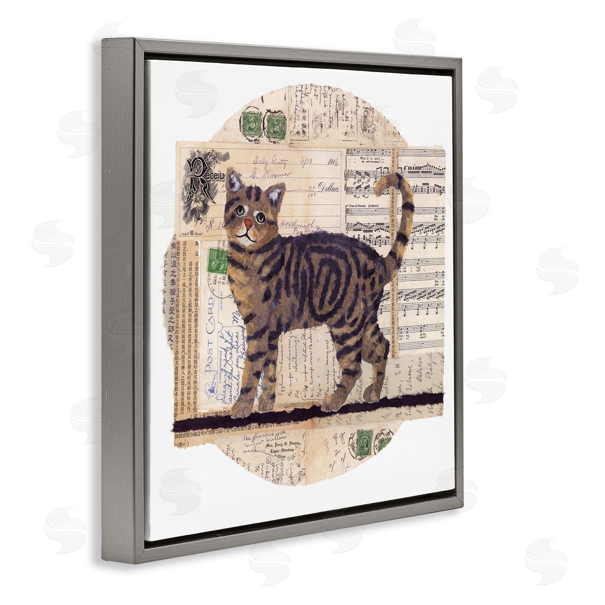 Tabby Cat Collage Grey Floating Frame Canvas Wall Art, Home Decor by Nancy Overton