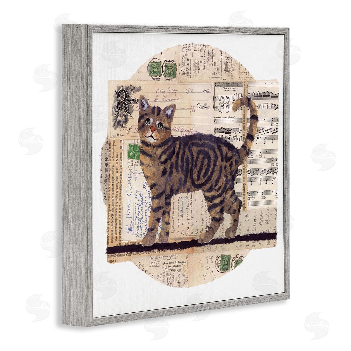 Tabby Cat Collage Grey Frame Print Wall Art, Home Decor by Nancy Overton