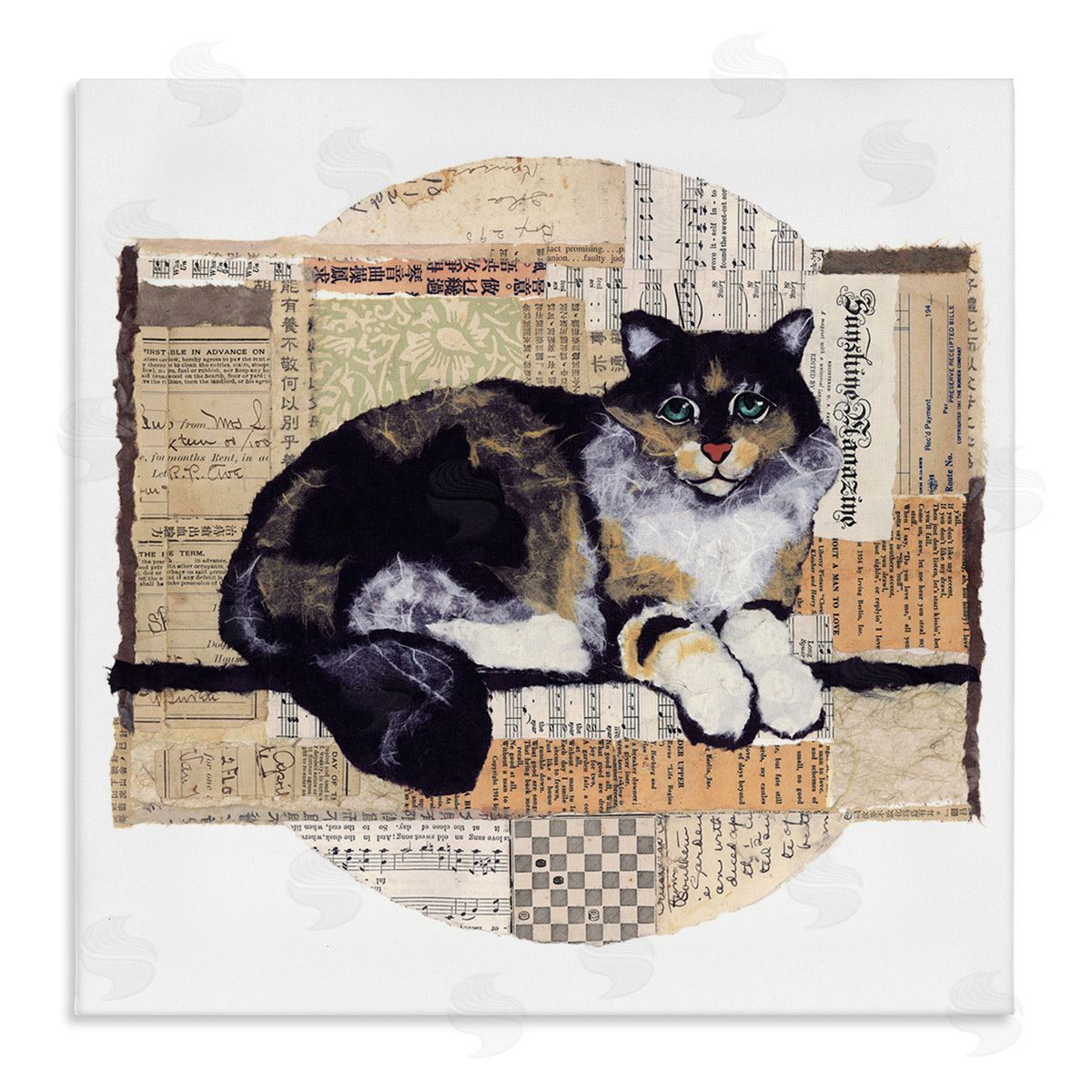 Cat with Vintage Collage Canvas Wall Art, Home Decor by Nancy Overton