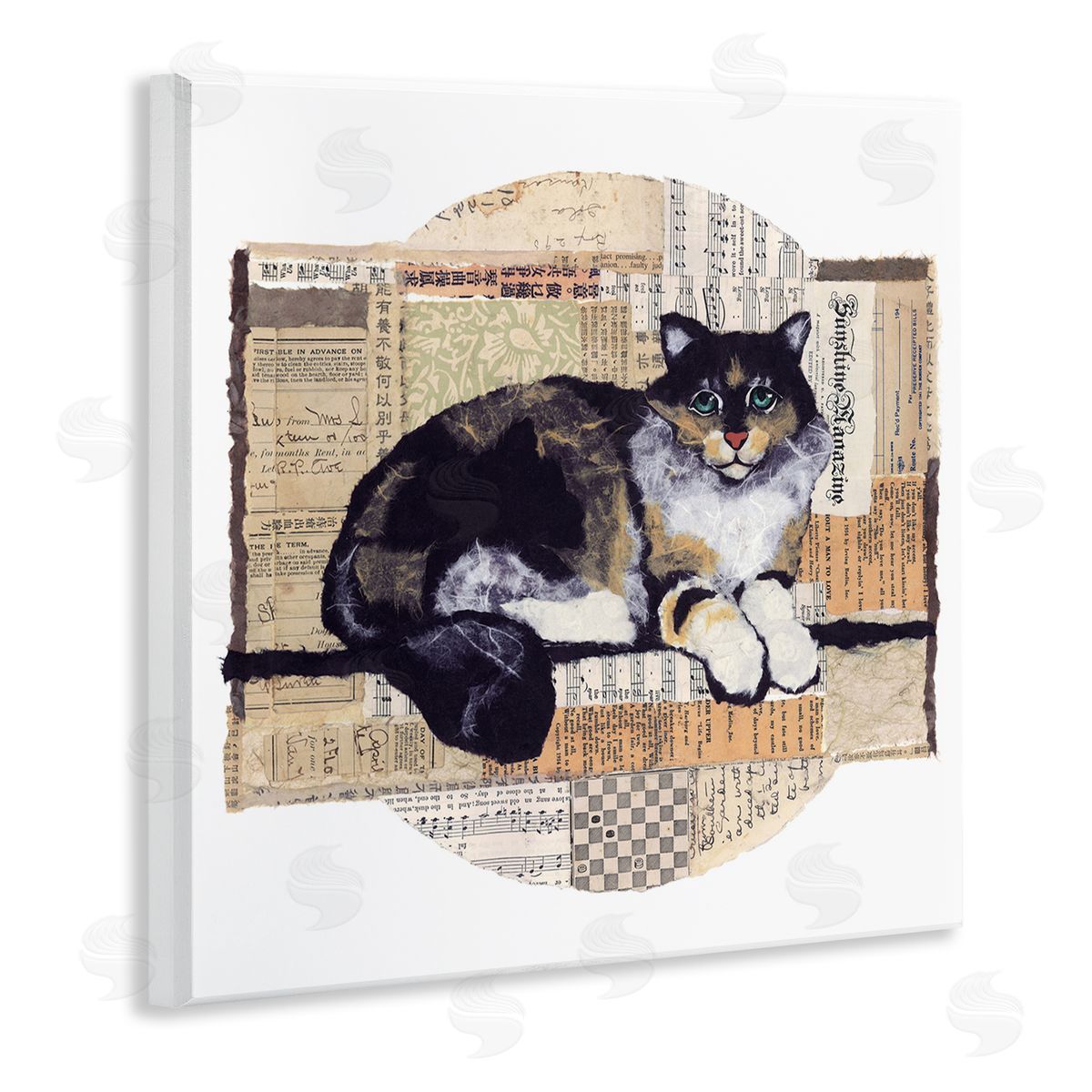 Cat with Vintage Collage Wood Plaque Wall Art, Home Decor by Nancy Overton