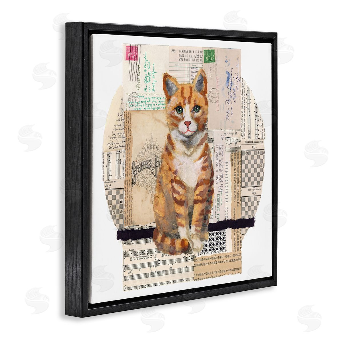 Orange Cat Collage Black Floating Frame Canvas Wall Art, Home Decor by Nancy Overton
