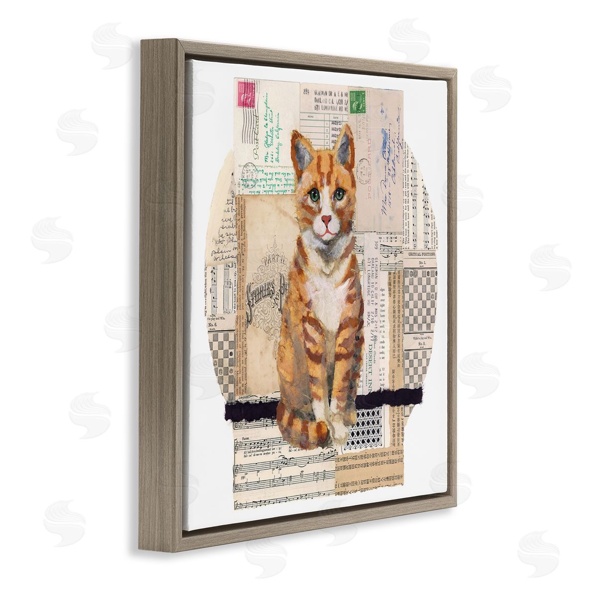 Orange Cat Collage Brown Floating Frame Canvas Wall Art, Home Decor by Nancy Overton