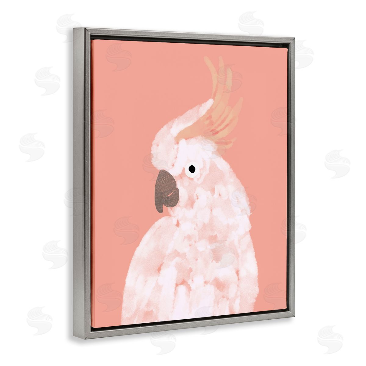 Cockatiel on Pink Grey Floating Frame Canvas Wall Art, Home Decor by Chen Alyesh