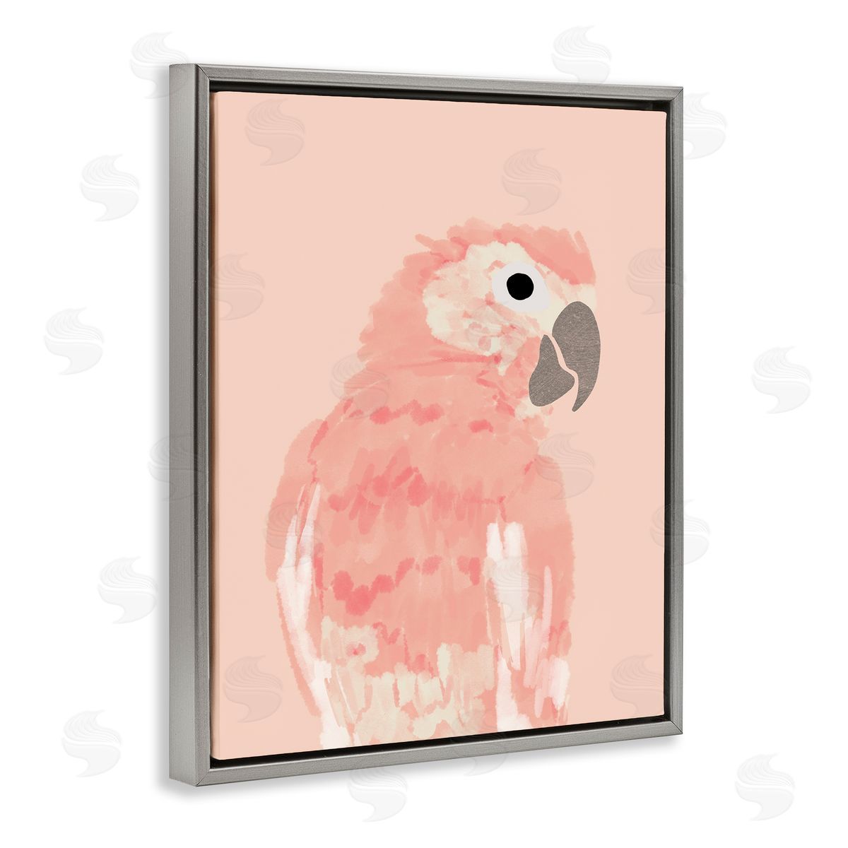 Pink Neutral Parrot Grey Floating Frame Canvas Wall Art, Home Decor by Chen Alyesh