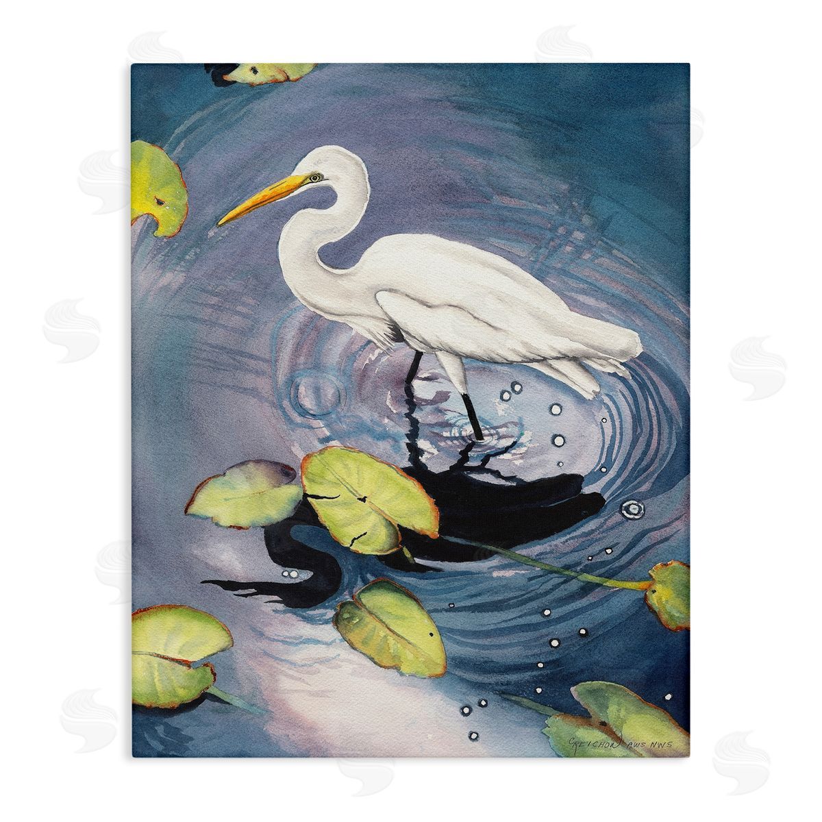 Heron with Pond Ripples Canvas Wall Art, Home Decor by Christine Reichow